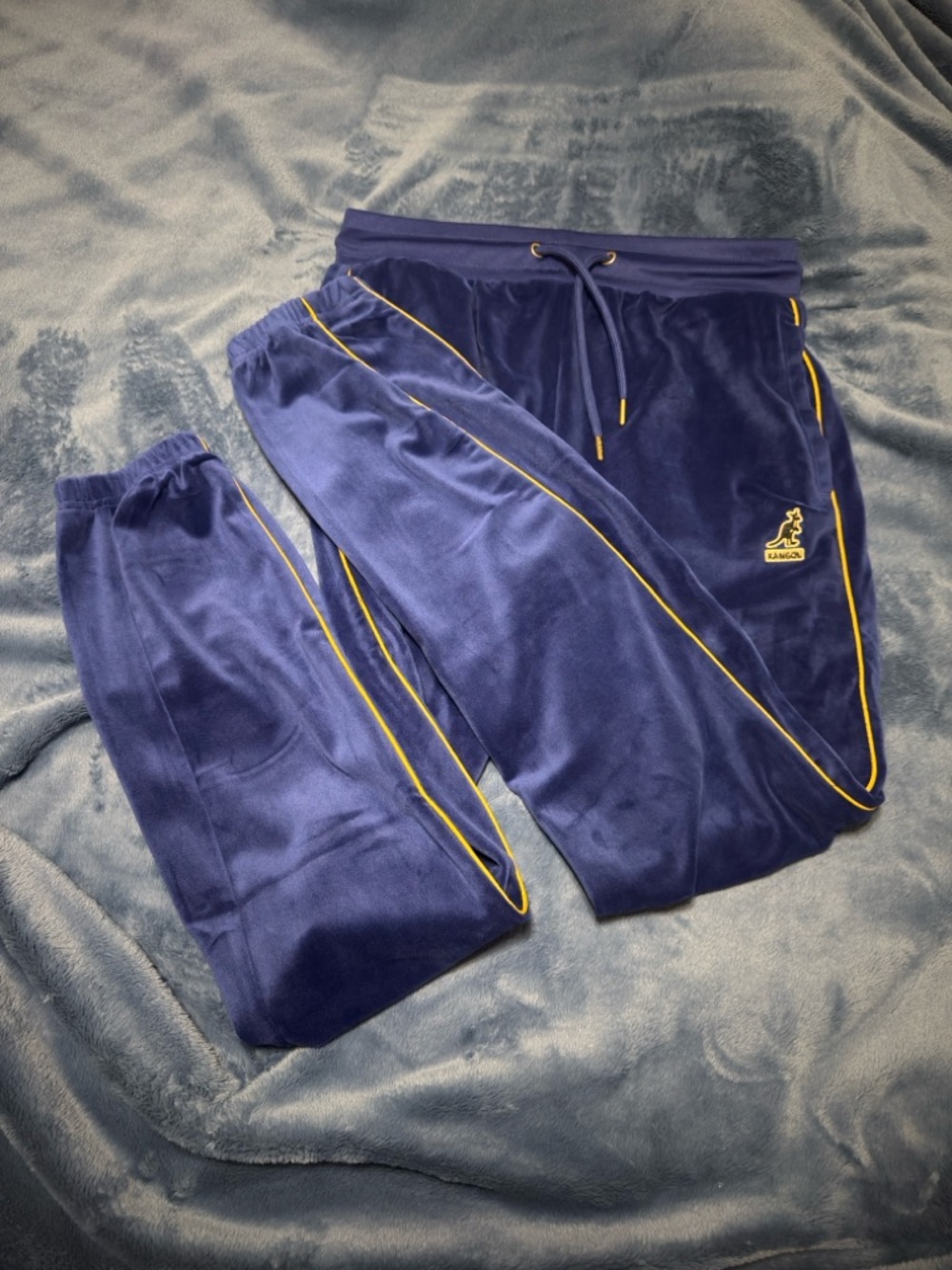 Kangol Dark Blue Velour Joggers with gold Trim